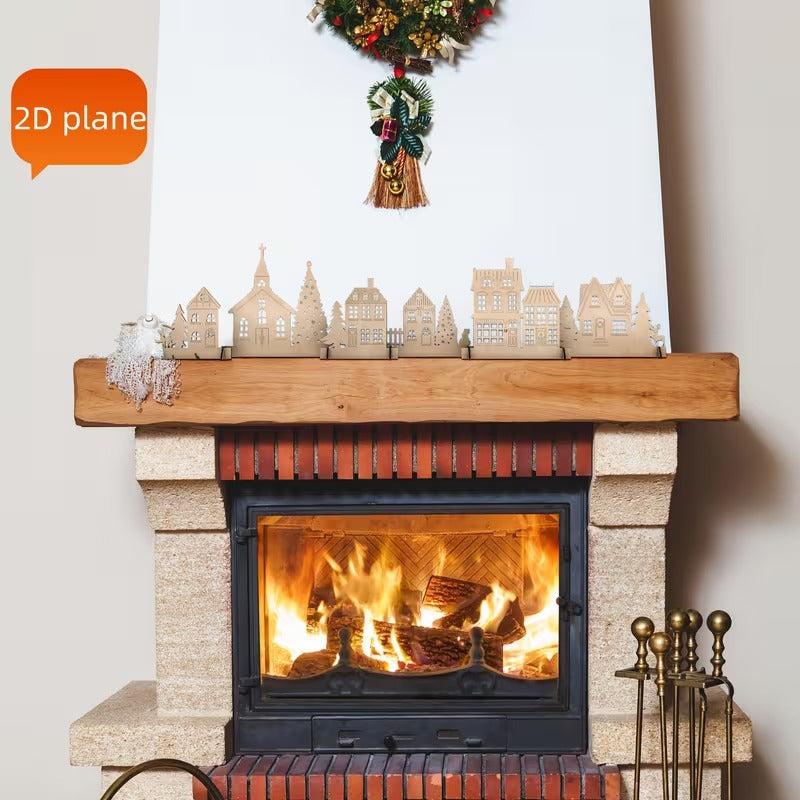 6 Pcs Rustic Wooden Christmas Village Set – 48 x 10.6 Inch, Pine MDF Tabletop