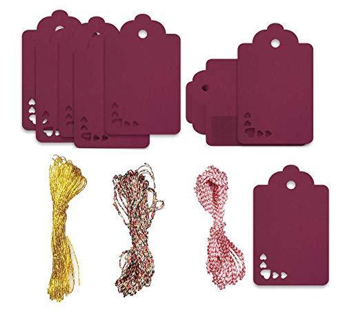 100pcs Premium oldrose Color Gift Tags Double-Sided Available Kraft Paper Price Tags with 100 Root Natural Jute Twine