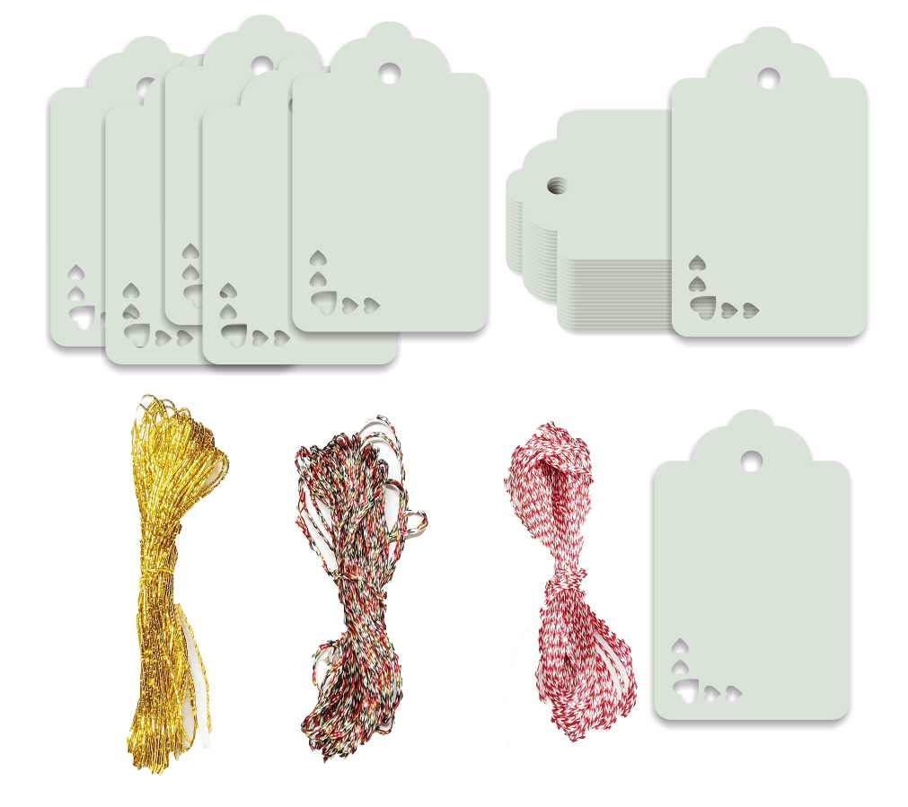 100pcs Premium oldrose Color Gift Tags Double-Sided Available Kraft Paper Price Tags with 100 Root Natural Jute Twine