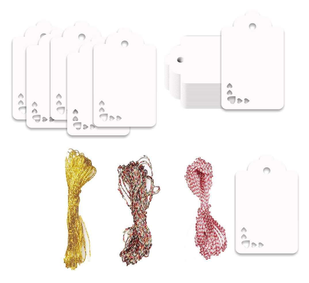 100pcs Premium oldrose Color Gift Tags Double-Sided Available Kraft Paper Price Tags with 100 Root Natural Jute Twine