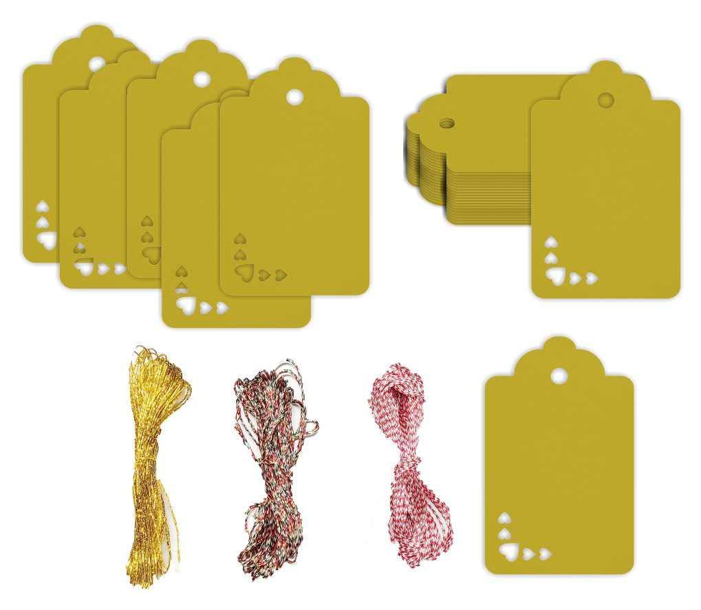 100pcs Premium oldrose Color Gift Tags Double-Sided Available Kraft Paper Price Tags with 100 Root Natural Jute Twine