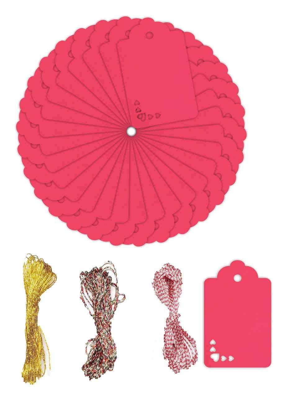 100pcs Premium oldrose Color Gift Tags Double-Sided Available Kraft Paper Price Tags with 100 Root Natural Jute Twine