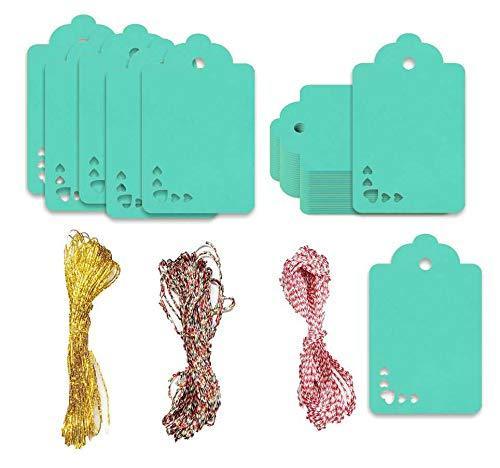 100pcs Premium oldrose Color Gift Tags Double-Sided Available Kraft Paper Price Tags with 100 Root Natural Jute Twine