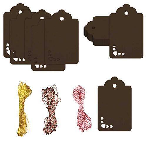 100pcs Premium oldrose Color Gift Tags Double-Sided Available Kraft Paper Price Tags with 100 Root Natural Jute Twine