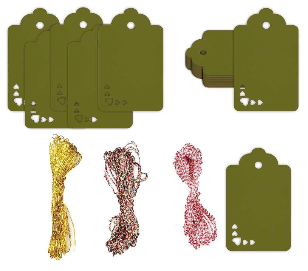 100pcs Premium oldrose Color Gift Tags Double-Sided Available Kraft Paper Price Tags with 100 Root Natural Jute Twine