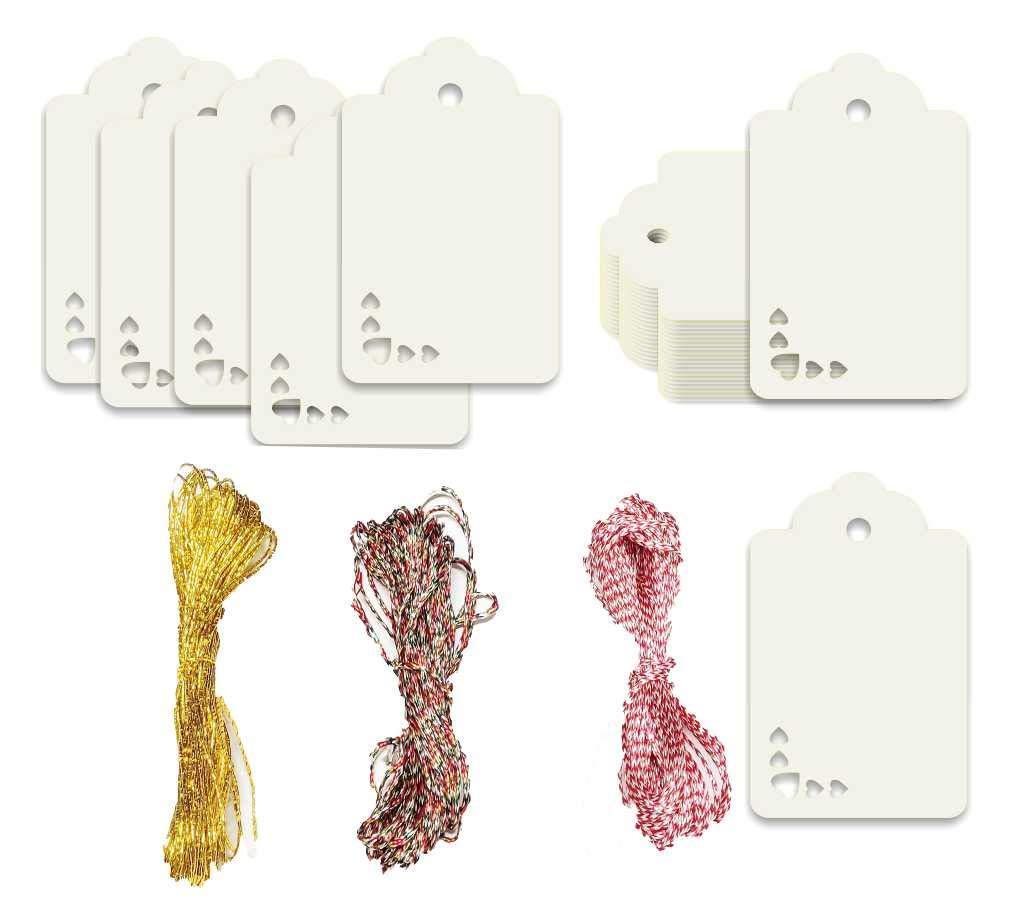 100pcs Premium oldrose Color Gift Tags Double-Sided Available Kraft Paper Price Tags with 100 Root Natural Jute Twine