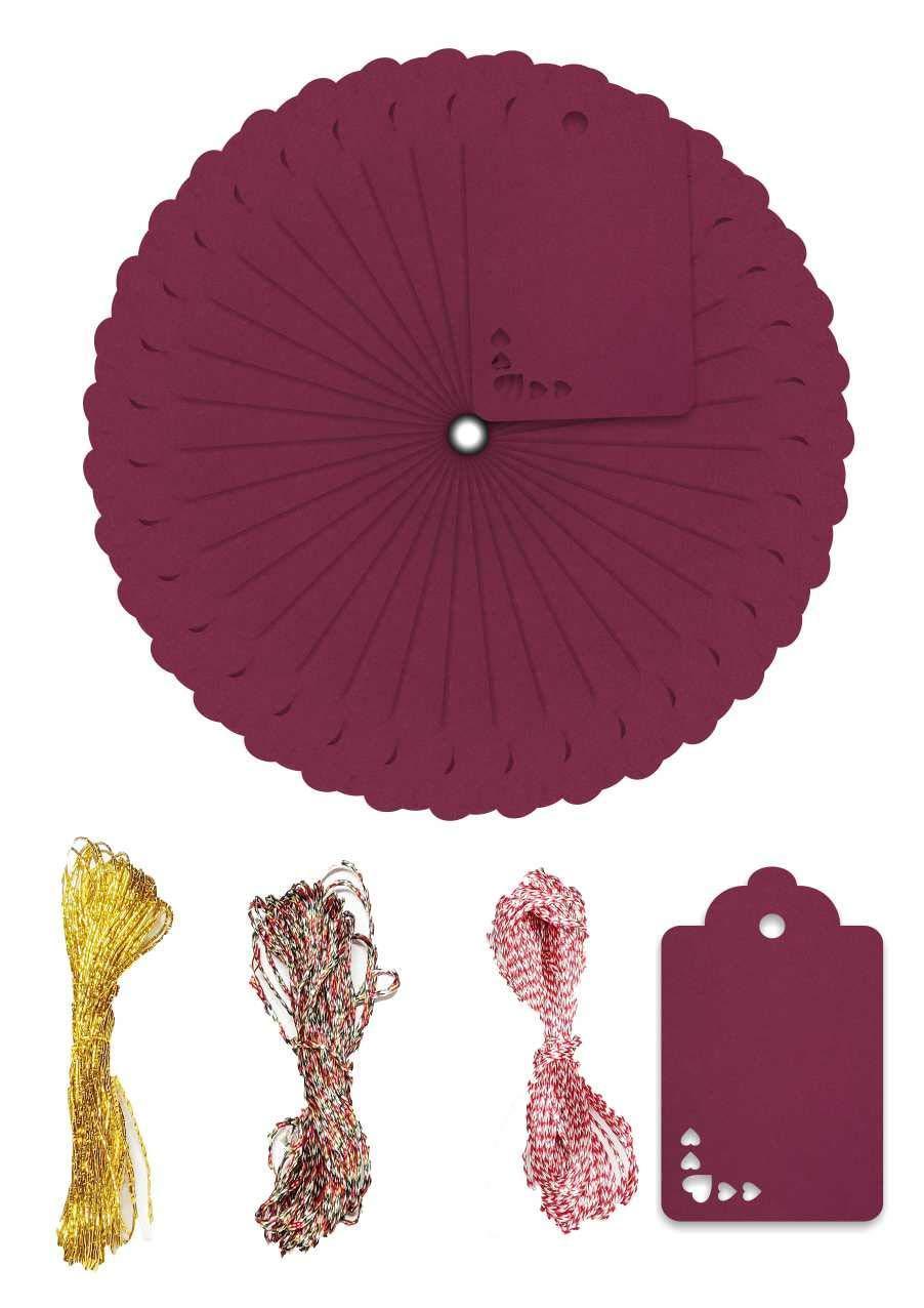 100pcs Premium oldrose Color Gift Tags Double-Sided Available Kraft Paper Price Tags with 100 Root Natural Jute Twine