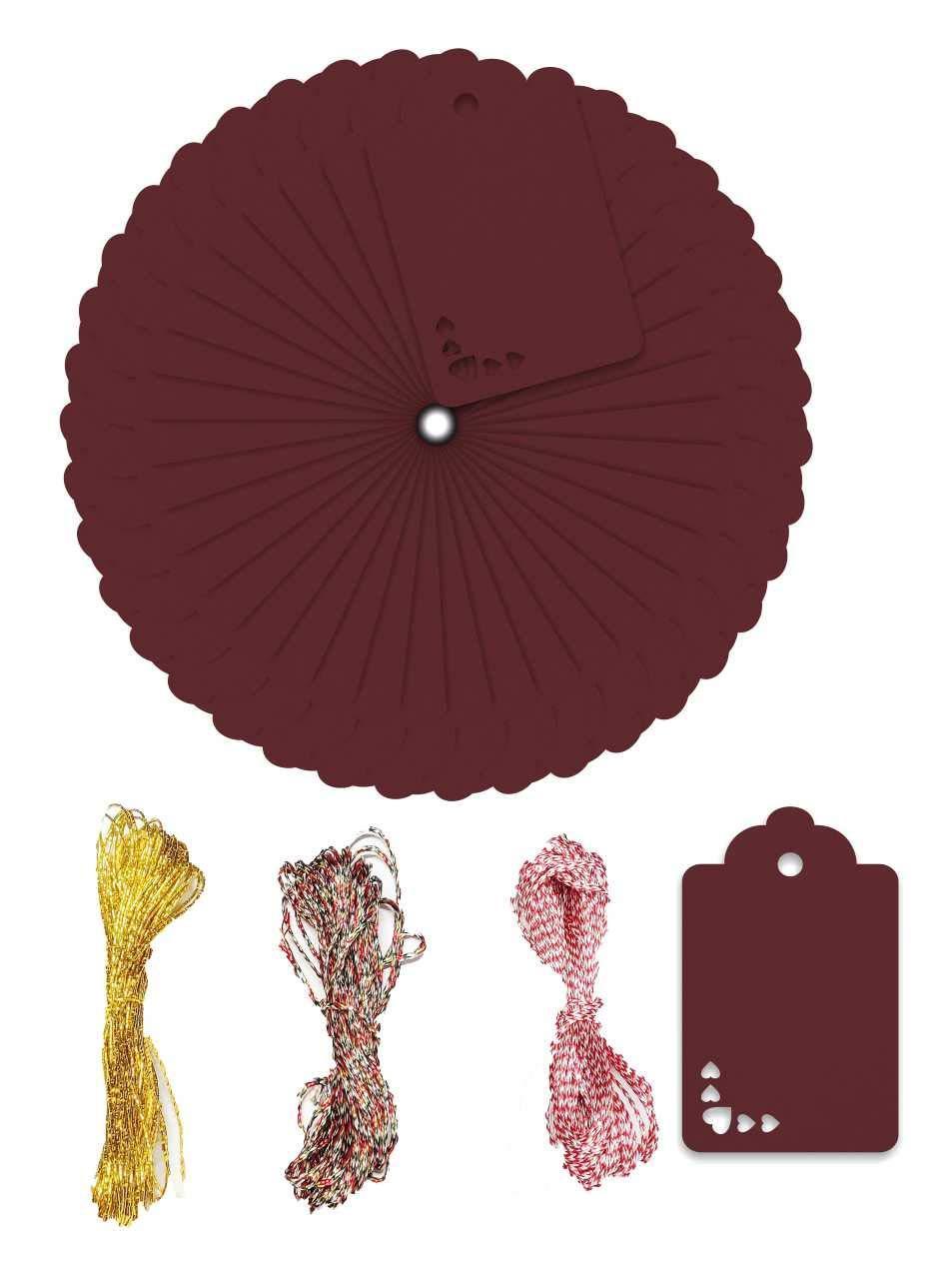 100pcs Premium oldrose Color Gift Tags Double-Sided Available Kraft Paper Price Tags with 100 Root Natural Jute Twine