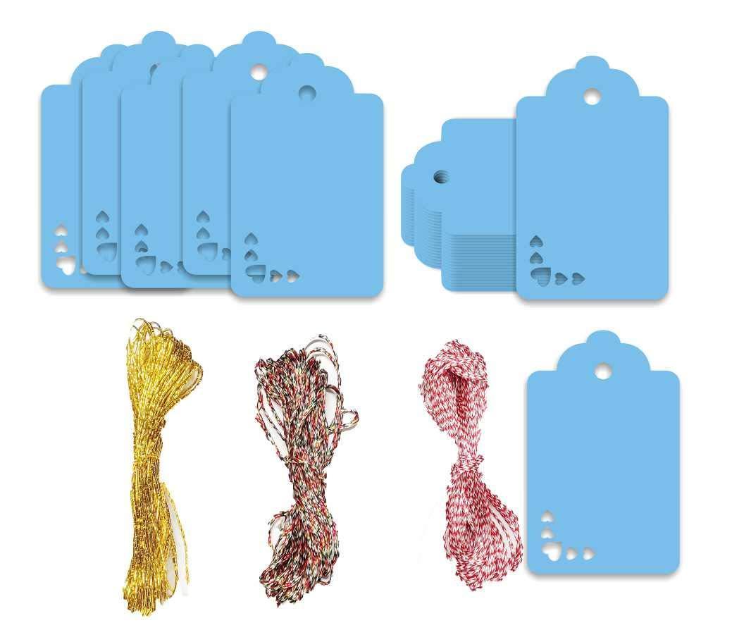 100pcs Premium oldrose Color Gift Tags Double-Sided Available Kraft Paper Price Tags with 100 Root Natural Jute Twine