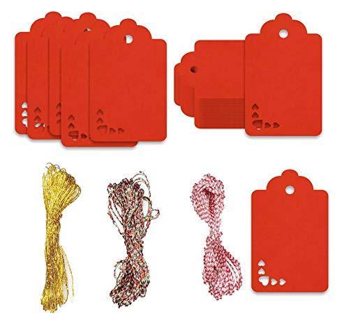100pcs Premium oldrose Color Gift Tags Double-Sided Available Kraft Paper Price Tags with 100 Root Natural Jute Twine