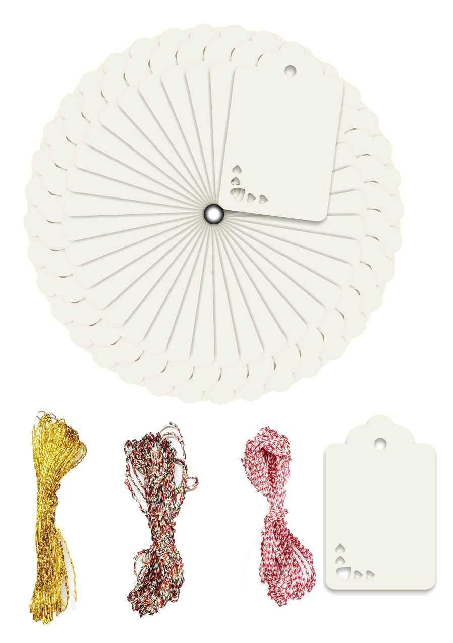 100pcs Premium oldrose Color Gift Tags Double-Sided Available Kraft Paper Price Tags with 100 Root Natural Jute Twine