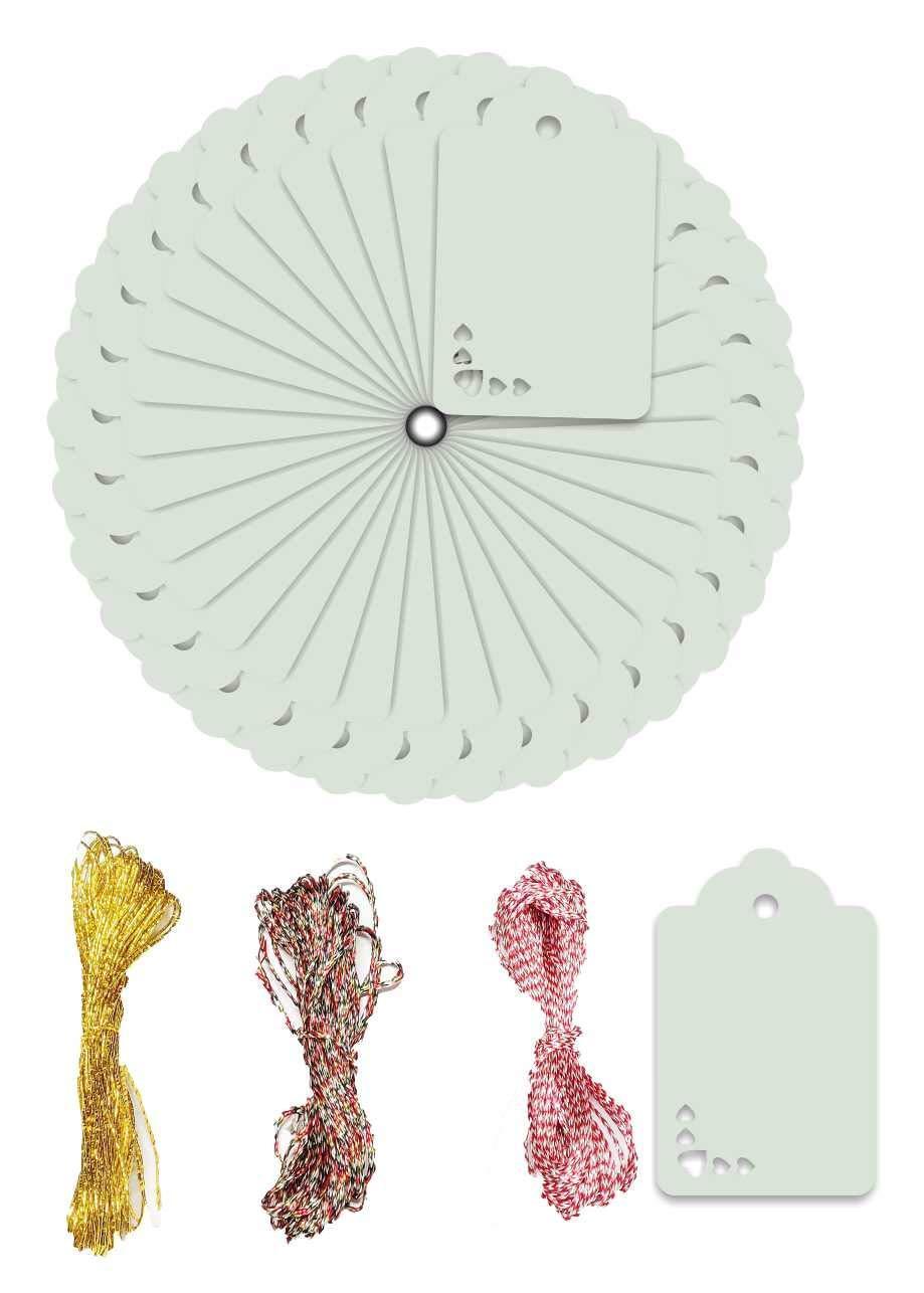 100pcs Premium oldrose Color Gift Tags Double-Sided Available Kraft Paper Price Tags with 100 Root Natural Jute Twine