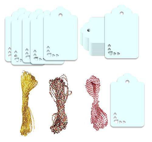 100pcs Premium oldrose Color Gift Tags Double-Sided Available Kraft Paper Price Tags with 100 Root Natural Jute Twine