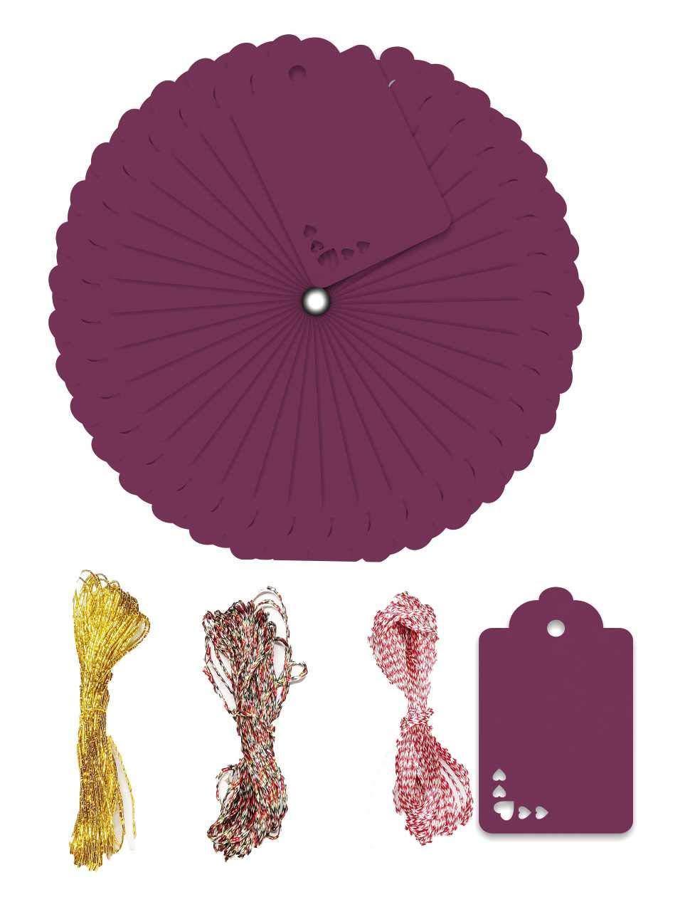 100pcs Premium oldrose Color Gift Tags Double-Sided Available Kraft Paper Price Tags with 100 Root Natural Jute Twine