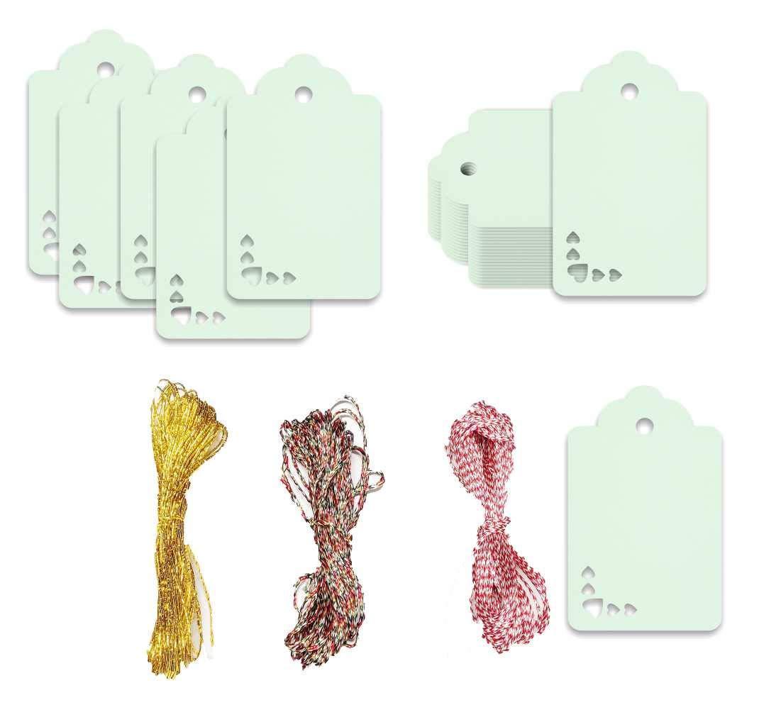 100pcs Premium oldrose Color Gift Tags Double-Sided Available Kraft Paper Price Tags with 100 Root Natural Jute Twine