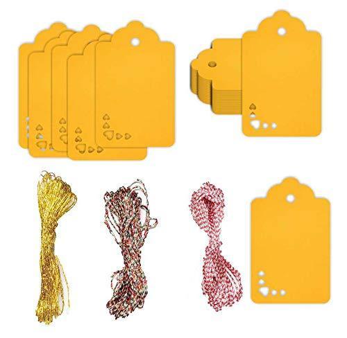 100pcs Premium oldrose Color Gift Tags Double-Sided Available Kraft Paper Price Tags with 100 Root Natural Jute Twine