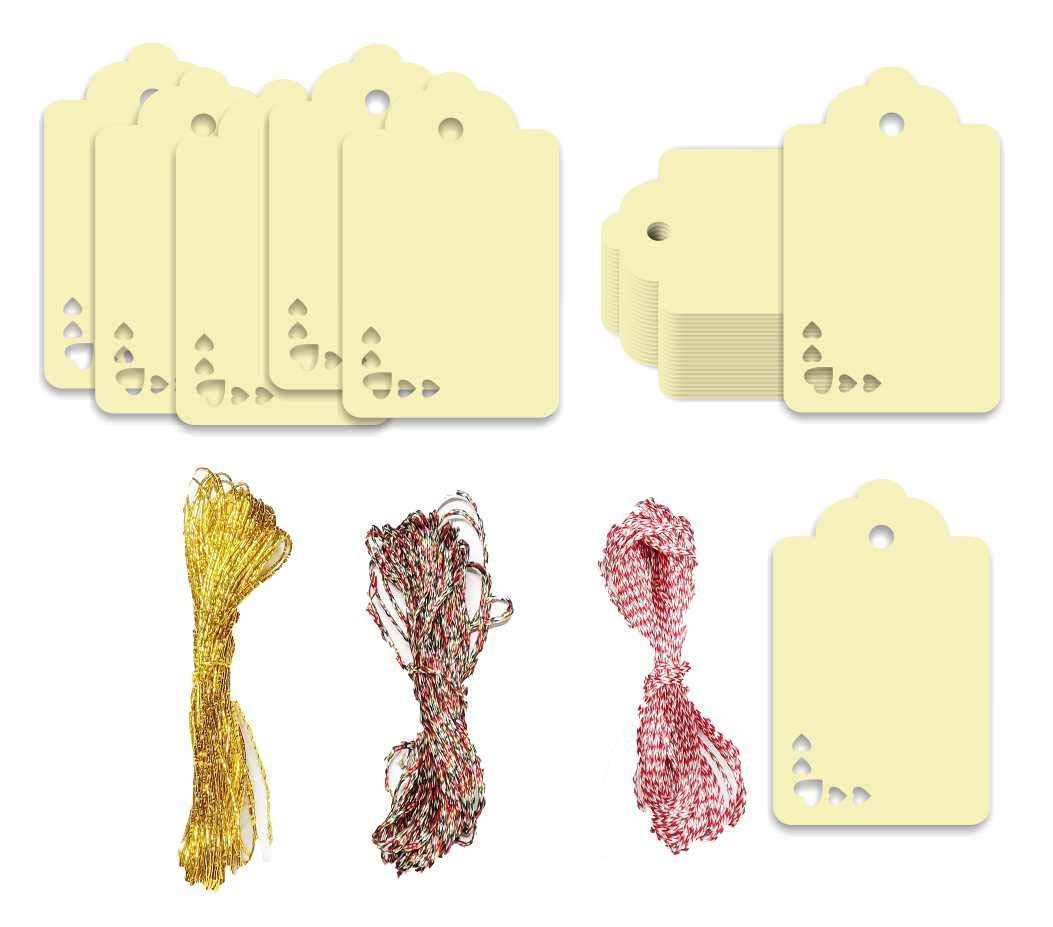 100pcs Premium oldrose Color Gift Tags Double-Sided Available Kraft Paper Price Tags with 100 Root Natural Jute Twine