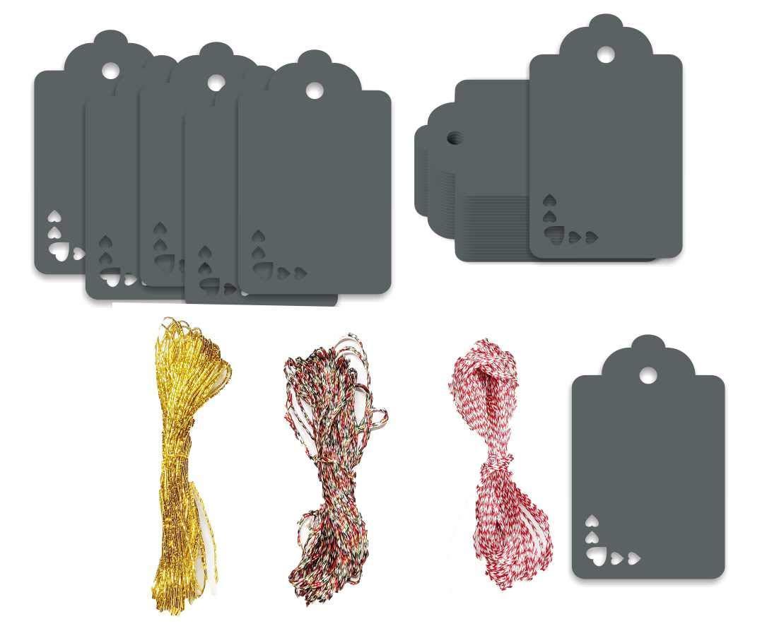 100pcs Premium oldrose Color Gift Tags Double-Sided Available Kraft Paper Price Tags with 100 Root Natural Jute Twine