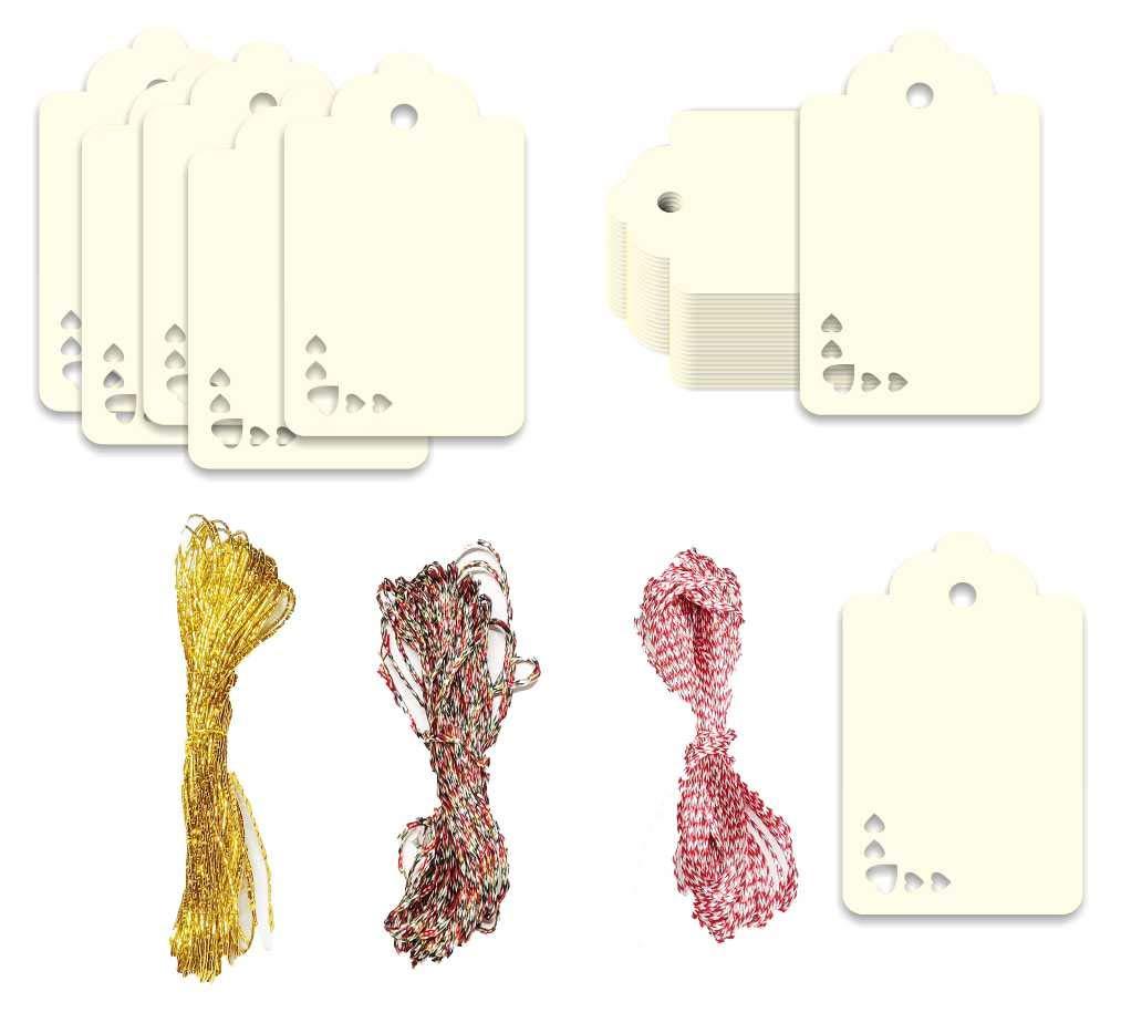 100pcs Premium oldrose Color Gift Tags Double-Sided Available Kraft Paper Price Tags with 100 Root Natural Jute Twine