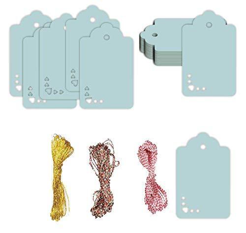 100pcs Premium oldrose Color Gift Tags Double-Sided Available Kraft Paper Price Tags with 100 Root Natural Jute Twine
