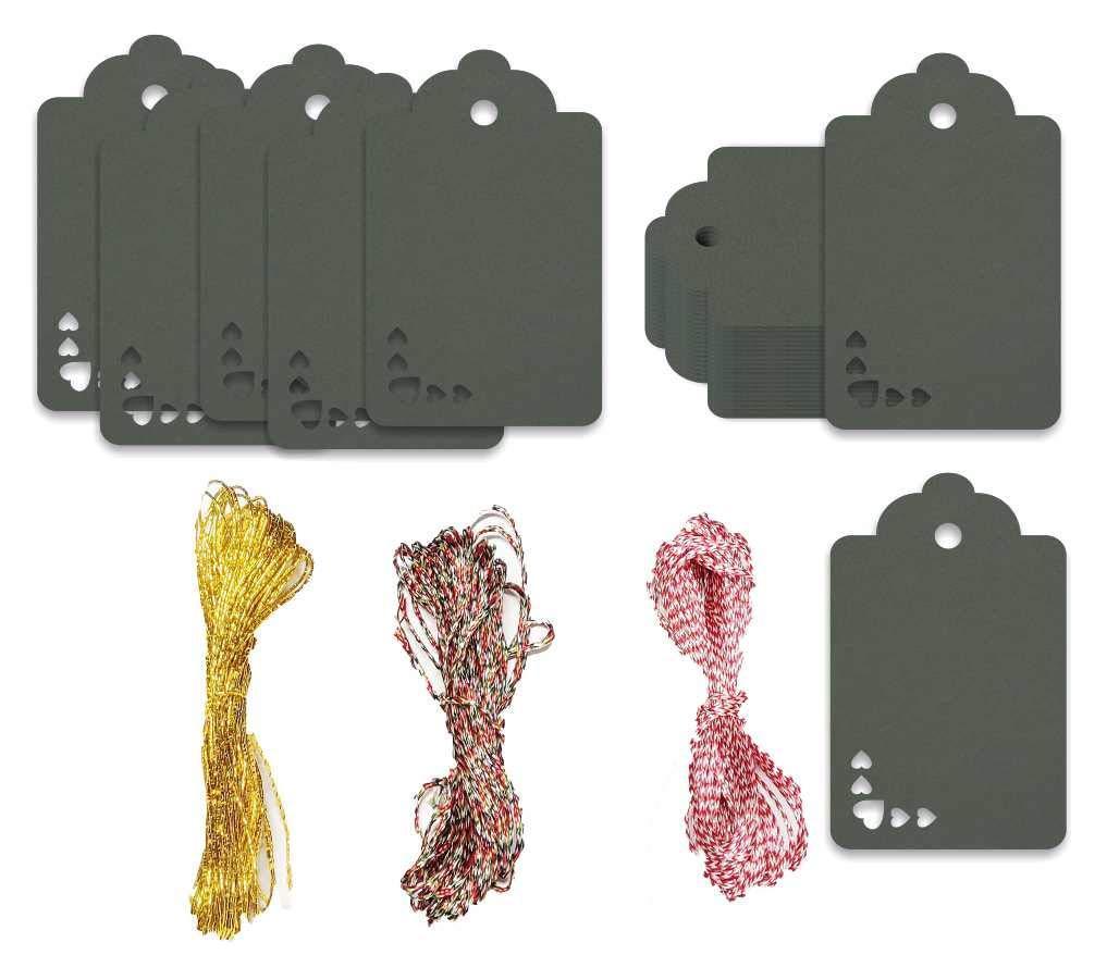 100pcs Premium oldrose Color Gift Tags Double-Sided Available Kraft Paper Price Tags with 100 Root Natural Jute Twine