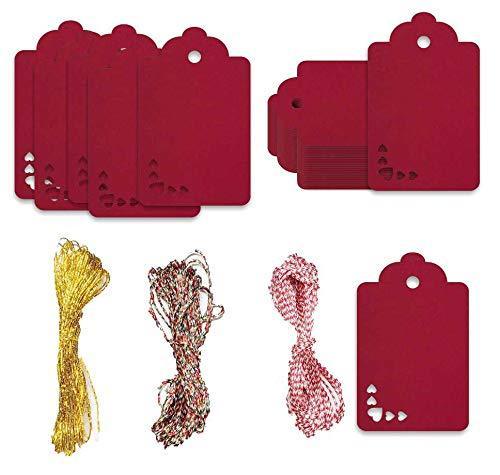100pcs Premium oldrose Color Gift Tags Double-Sided Available Kraft Paper Price Tags with 100 Root Natural Jute Twine