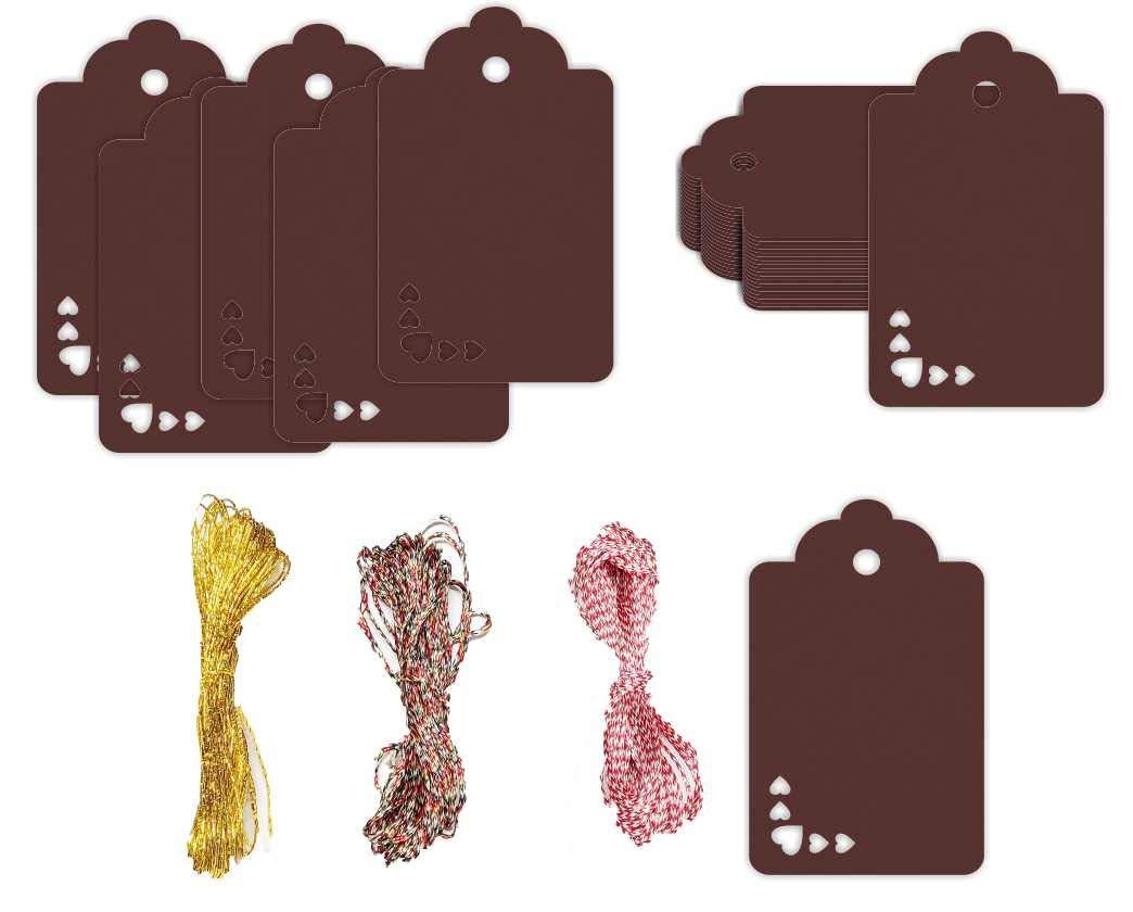 100pcs Premium oldrose Color Gift Tags Double-Sided Available Kraft Paper Price Tags with 100 Root Natural Jute Twine