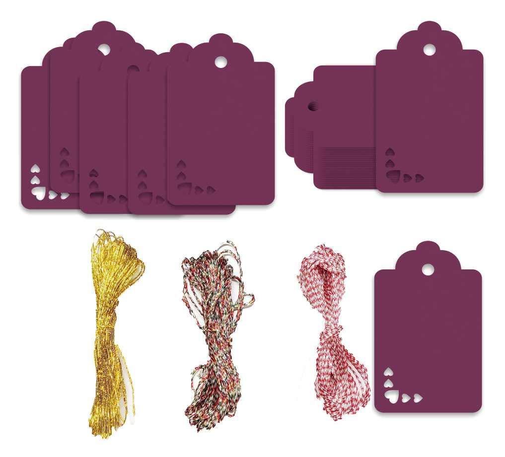 100pcs Premium oldrose Color Gift Tags Double-Sided Available Kraft Paper Price Tags with 100 Root Natural Jute Twine