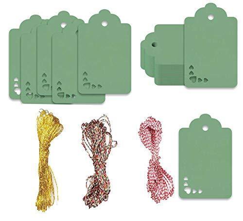 100pcs Premium oldrose Color Gift Tags Double-Sided Available Kraft Paper Price Tags with 100 Root Natural Jute Twine