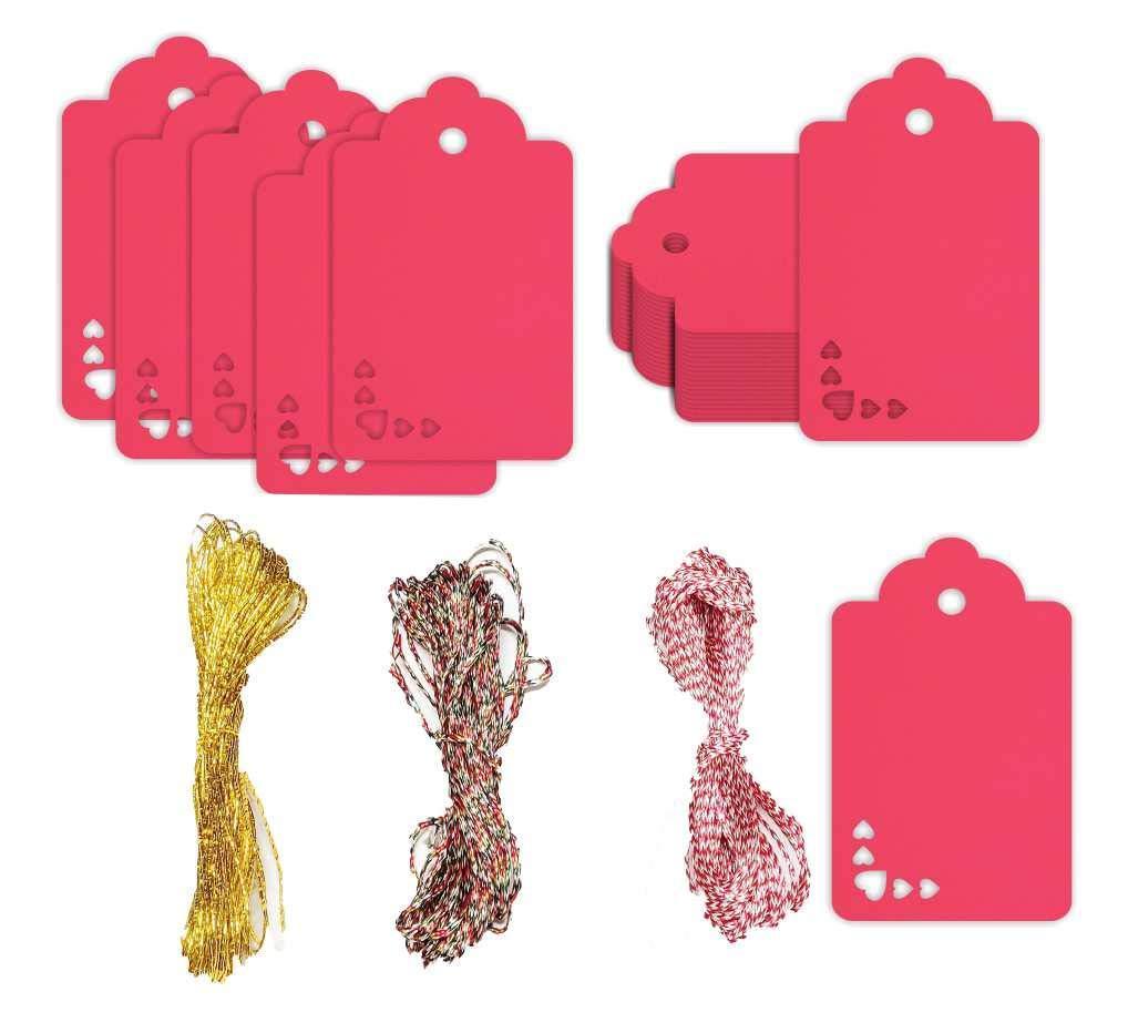 100pcs Premium oldrose Color Gift Tags Double-Sided Available Kraft Paper Price Tags with 100 Root Natural Jute Twine