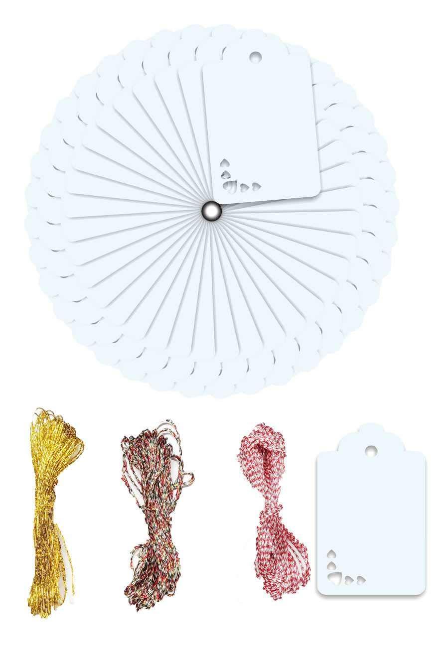 100pcs Premium oldrose Color Gift Tags Double-Sided Available Kraft Paper Price Tags with 100 Root Natural Jute Twine