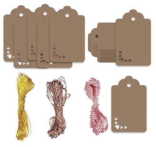 100pcs Premium oldrose Color Gift Tags Double-Sided Available Kraft Paper Price Tags with 100 Root Natural Jute Twine