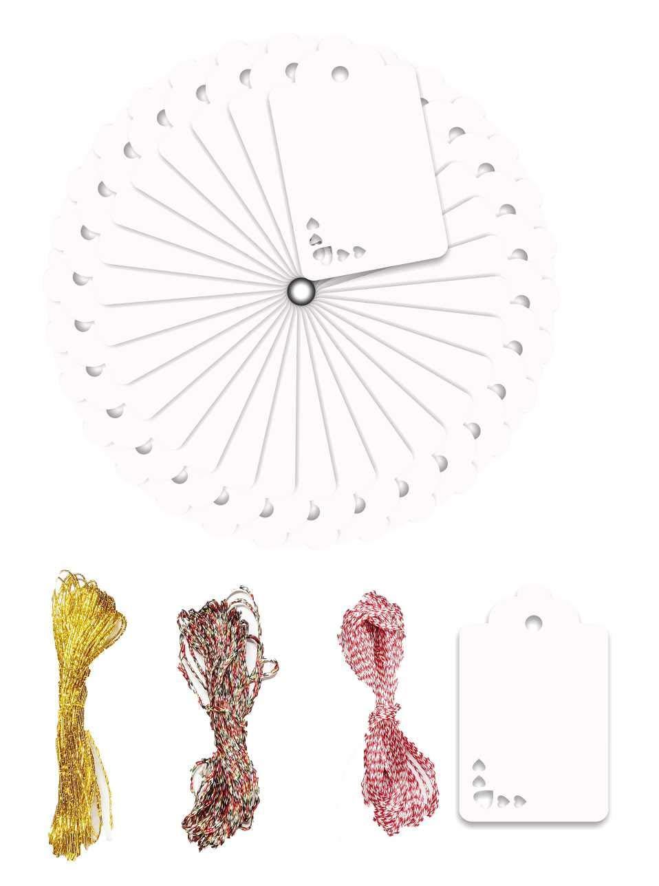 100pcs Premium oldrose Color Gift Tags Double-Sided Available Kraft Paper Price Tags with 100 Root Natural Jute Twine