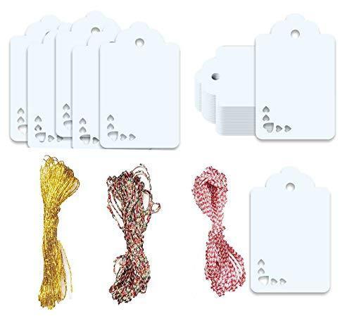 100pcs Premium oldrose Color Gift Tags Double-Sided Available Kraft Paper Price Tags with 100 Root Natural Jute Twine