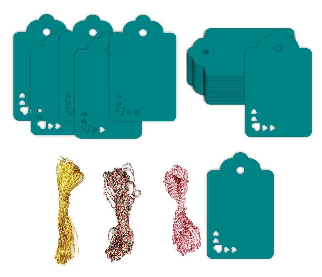 100pcs Premium oldrose Color Gift Tags Double-Sided Available Kraft Paper Price Tags with 100 Root Natural Jute Twine