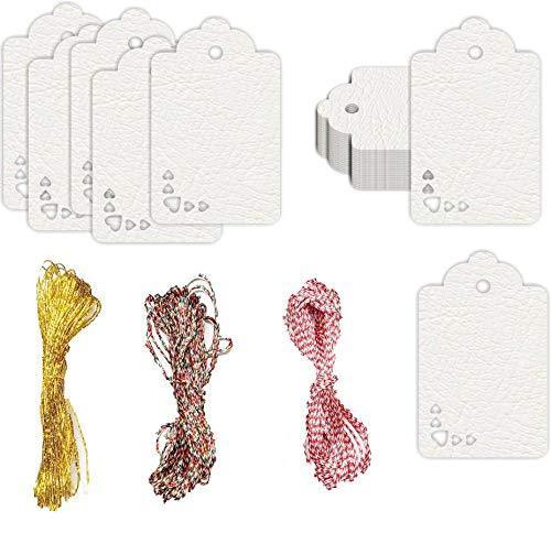 100pcs Premium oldrose Color Gift Tags Double-Sided Available Kraft Paper Price Tags with 100 Root Natural Jute Twine