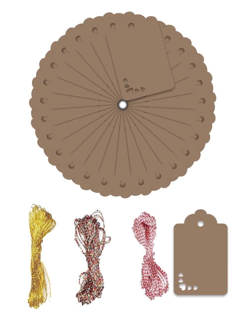 100pcs Premium oldrose Color Gift Tags Double-Sided Available Kraft Paper Price Tags with 100 Root Natural Jute Twine