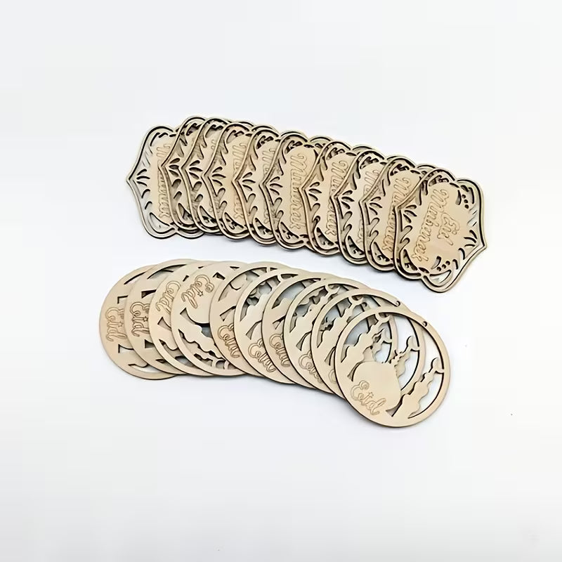 Pack of 10 Wooden Ramadan Mubarak Decorations | Pine MDF Crescent & Floral Pattern Cutouts | Traditional Eid Festival Home Decor & Religious Art Crafts | 5 Pcs Each Design | 3.11 Inch