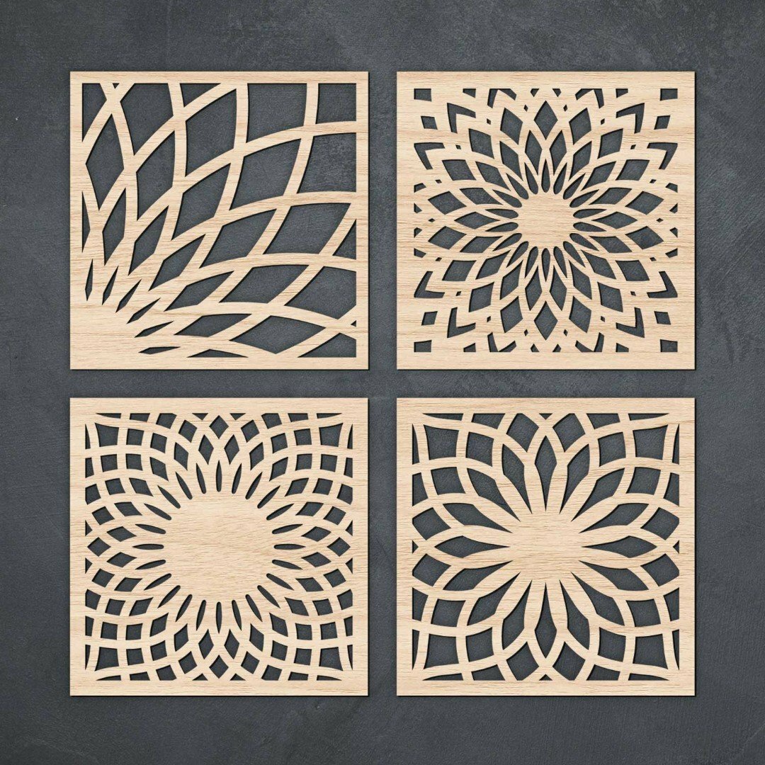 Wooden MDF Pack of 4 Floral | 10 Inch Cup Mats | Decorative Wooden Drink |MDF Table Decor & DIY Craft Cutouts