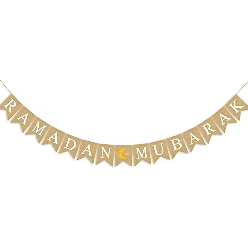 Ramadan Mubarak Banner Pacf of 15 PCS | Moon & Stars Hanging Pull Flags | Islamic Party Home Decoration | Fireplace & Wall Decor | 5.11 x 6.69 Inch