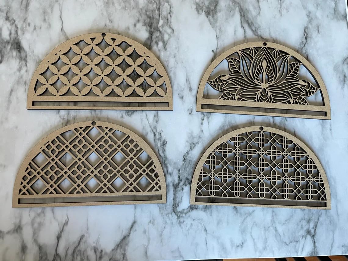 Wooden MDF Macrame Mandala Waves Lotus Geometric Blank Frames | DIY Craft Findings for Wall Hanging, Dreamcatcher, Macrame Art (Pack of 4 Styles, 6x4 Inch)