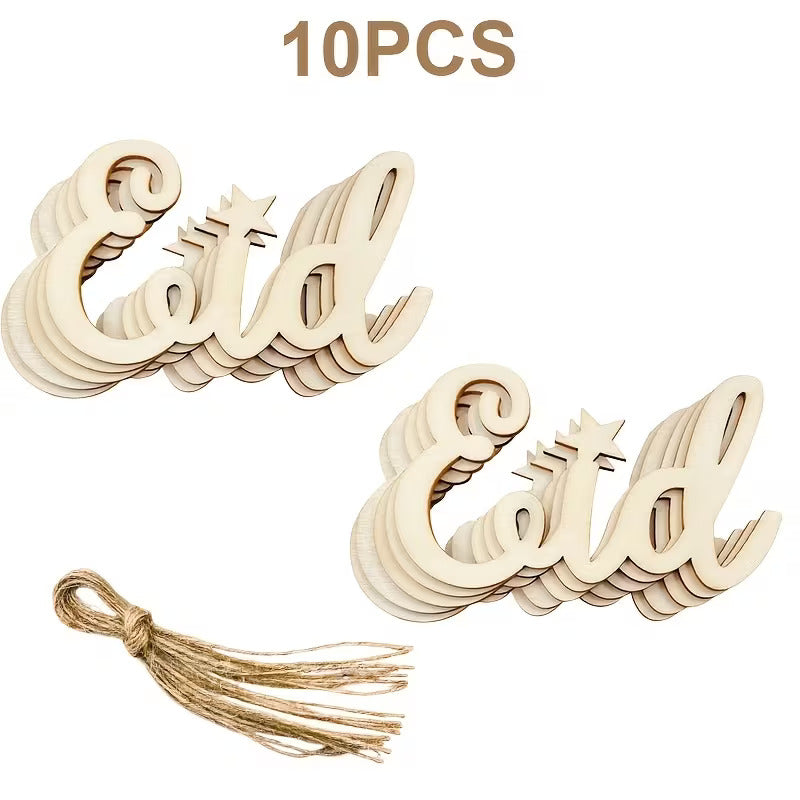 10 Pcs DIY Unpainted Wooden Pendants for Ramadan Mubarak | Pine MDF Islamic Hanging Ornaments for Home Décor, Muslim Party Supplies & Eid Al-Fitr Gifts | 5 Inch