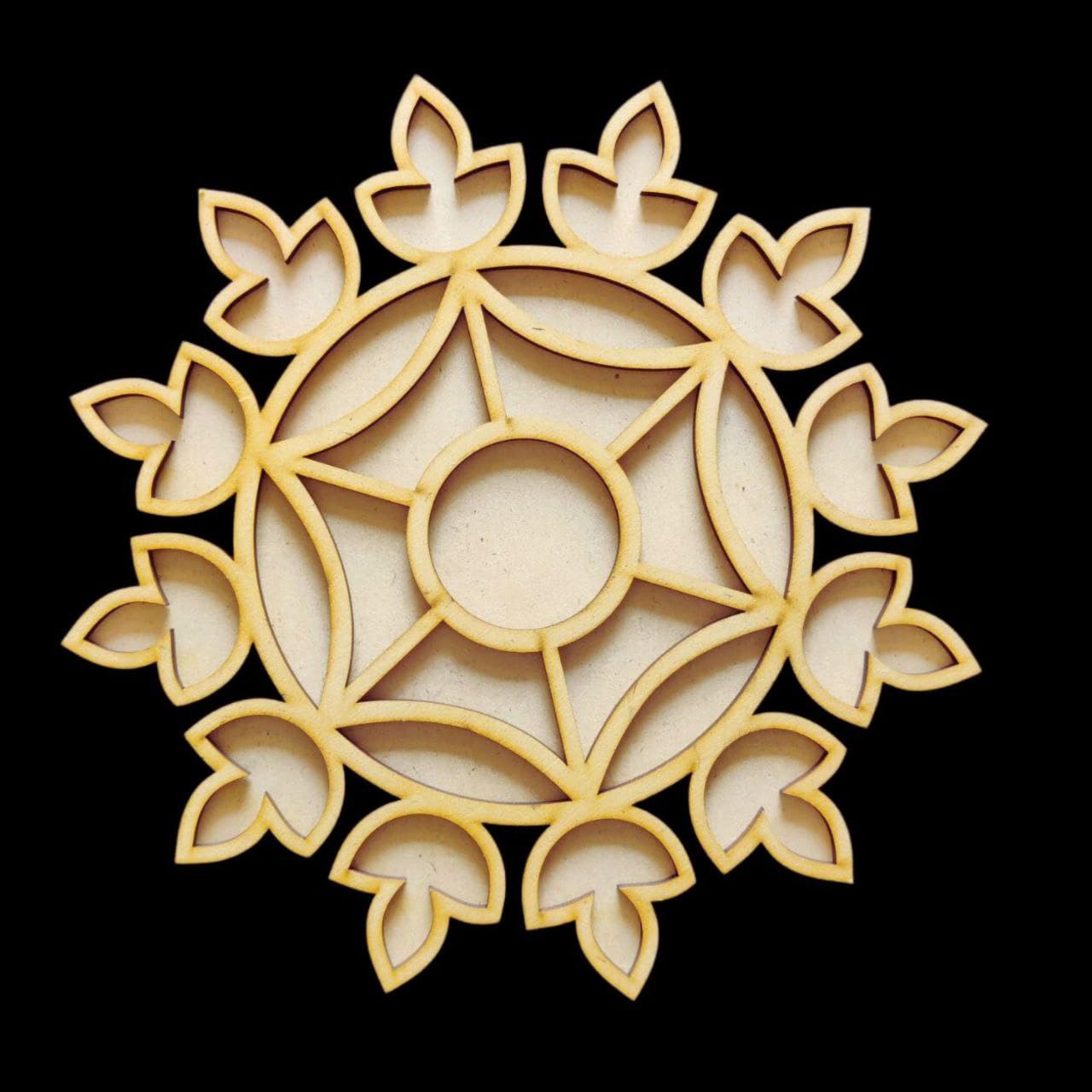 Wooden MDF Diya Layered Rangoli – Festive Wall & Floor Decoration | 12 Inch Pine MDF Craft Base Unfinished Wooden Rangoli Design for Painting, DIY, Home Decor, Diwali
