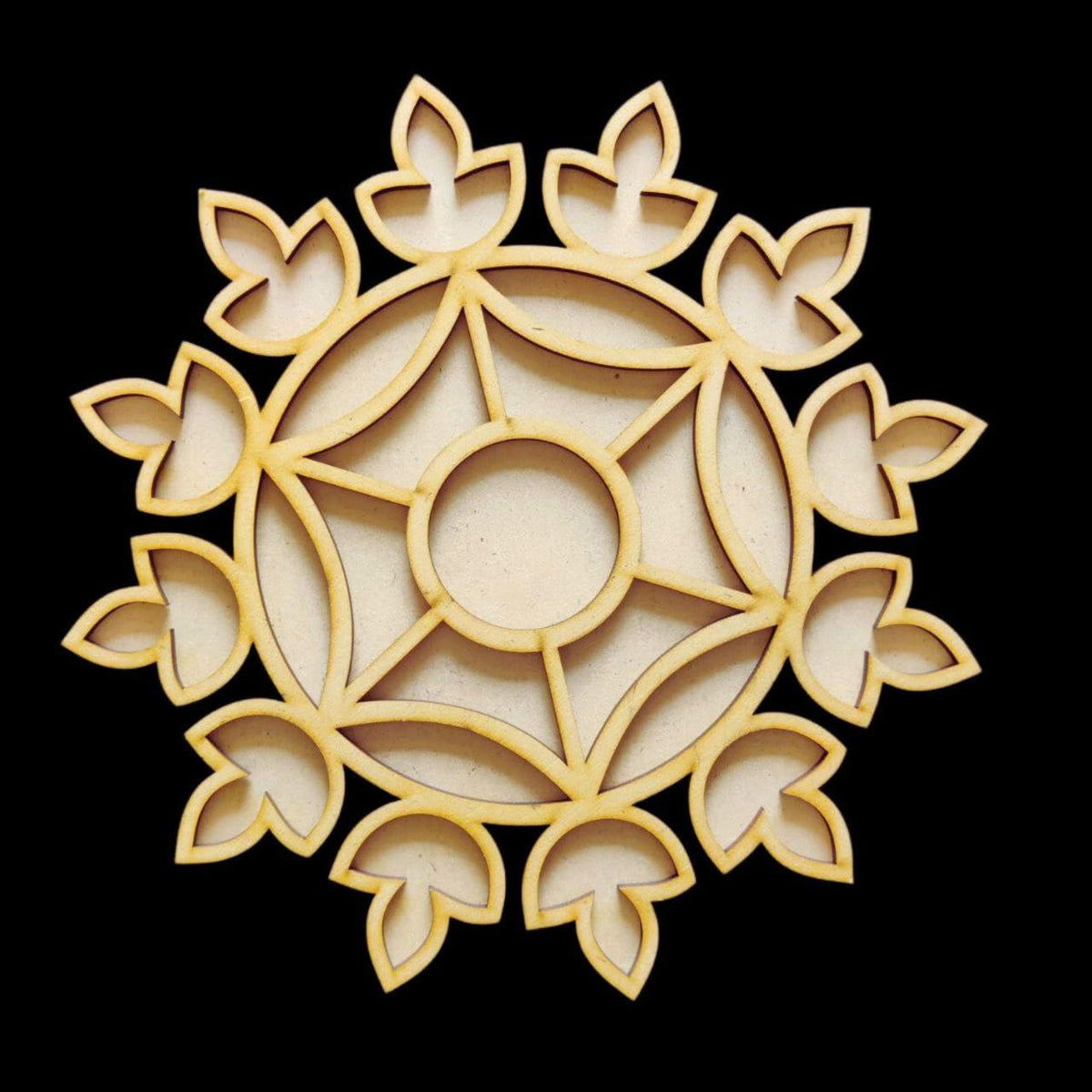 Wooden MDF Diya Layered Rangoli – Festive Wall & Floor Decoration | 12 Inch Pine MDF Craft Base Unfinished Wooden Rangoli Design for Painting, DIY, Home Decor, Diwali