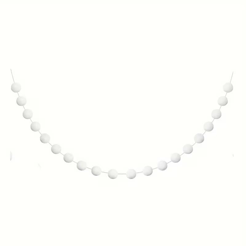 White Pom Pom Garland Adjustable Hanging Wreath – 6.6 ft / 2m