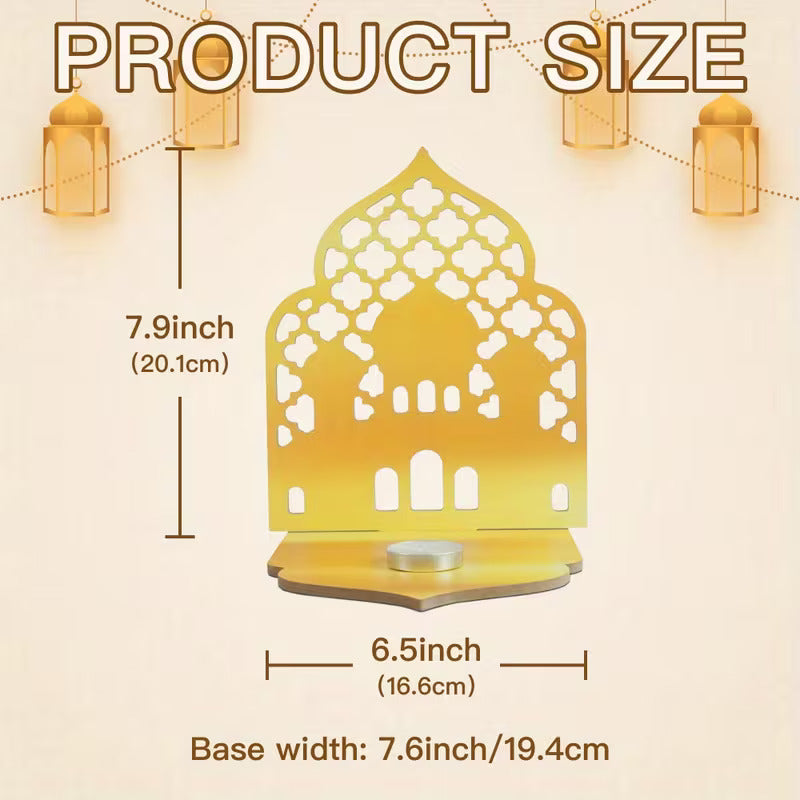 Wooden Candle Holder Eid Table Decor | Pine MDF Islamic Ramadan Candle Stand for Home Decor| Eid Ramadan Gift & Party Decoration | 7.9 x 6.5 Inch