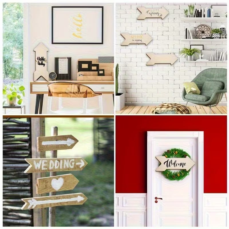 Pack of 6 Wooden Arrow Blank Boards, Unfinished MDF Craft Shapes, Party & Office Decorations - 7.87x2.94 Inch