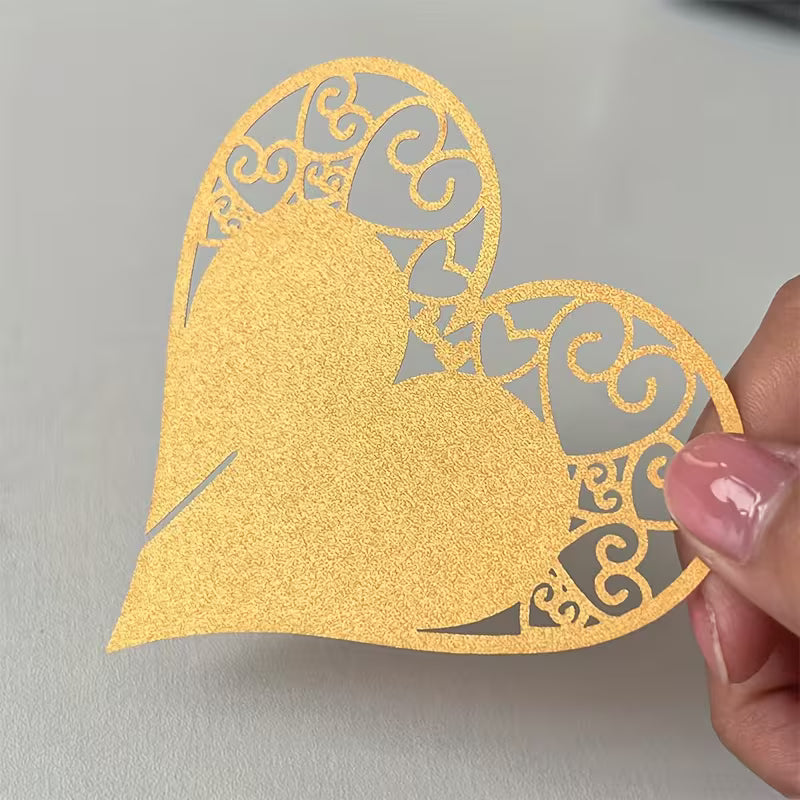 Pack of 10 Golden Heart-Shaped | Openwork Table Name Cards for Wedding, Party & Holiday Décor | Reusable Decorative Escort Cards for Christmas, Valentine’s & Mother’s Day | 3.14 x 3.14 Inch