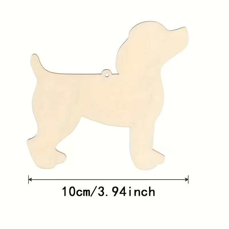 10 Pcs Wooden Dog Cutouts for Crafts | Unfinished Wood Puppy Shapes with Hanging Strings