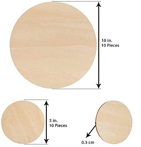 Haoser Unfinished Wooden Circles Round Wood Crafts 10 Pack 10 inch and 10 Pack 5 inch Blank Wooden Signs Wood Cutouts for Crafts,Wood Burning and Decoration (BP3-PNTG-CRCL_Beige_1CRCL-5IN-2CRCL-10IN) - Haoser